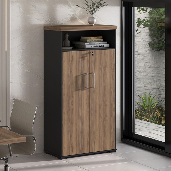 Armário para Escritório Tamburato 2 Portas Nogal/Preto - Artany Móveis
