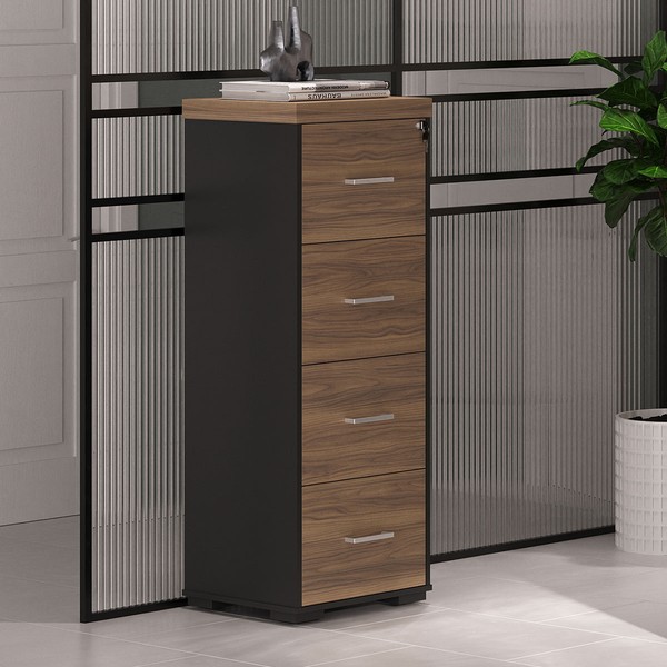 Gaveteiro Arquivo Tamburato 4 Gavetas Nogal/Preto - Artany Móveis