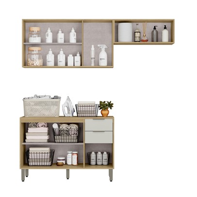 Lavanderia Completa Glória 7 Portas 2 Gavetas Castanho/Off White - Mx Móveis