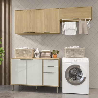 Lavanderia Completa Glória 7 Portas 2 Gavetas Castanho/Off White - Mx Móveis
