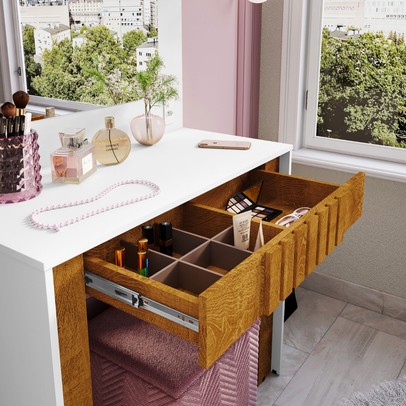 Penteadeira Camarim Rouge 1 Gaveta Branco/Naturalle - Móveis Bechara