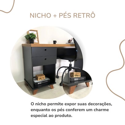 Mesa Escrivaninha Sky 2 Gavetas Freijó/Preto - Artany Móveis