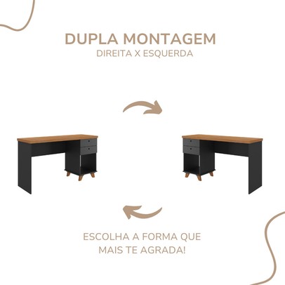 Mesa Escrivaninha Sky 2 Gavetas Freijó/Preto - Artany Móveis