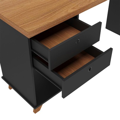 Mesa Escrivaninha Sky 2 Gavetas Freijó/Preto - Artany Móveis