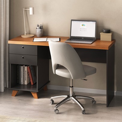 Mesa Escrivaninha Sky 2 Gavetas Freijó/Preto - Artany Móveis