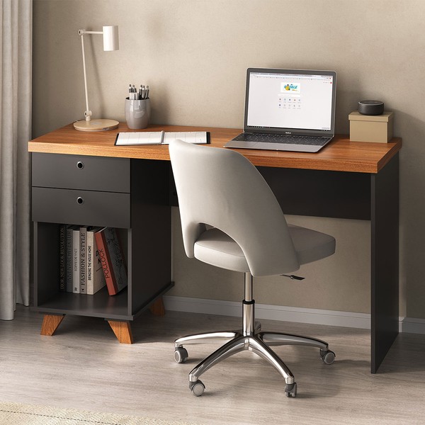 Mesa Escrivaninha Sky 2 Gavetas Freijó/Preto - Artany Móveis