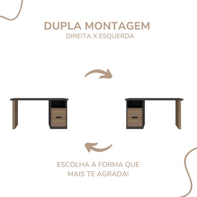 Mesa Escrivaninha Florence 2 Gavetas Nogal/Preto - Artany Móveis