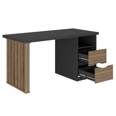 Mesa Escrivaninha Florence 2 Gavetas Nogal/Preto - Artany Móveis