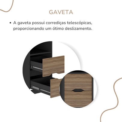 Mesa Escrivaninha Florence 2 Gavetas Nogal/Preto - Artany Móveis