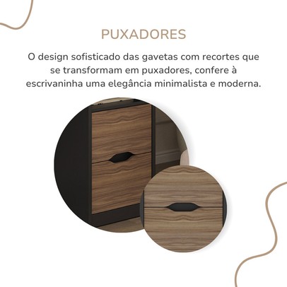 Mesa Escrivaninha Florence 2 Gavetas Nogal/Preto - Artany Móveis