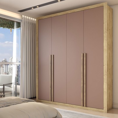 Guarda-Roupa Solteiro Severo 4 Portas 3 Gavetas Capuccino/Terracota - Panorama Móveis