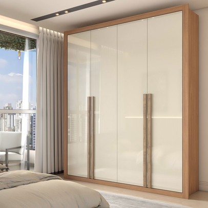 Guarda-Roupa Solteiro Severo 4 Portas 3 Gavetas Cinamomo/Off White - Panorama Móveis