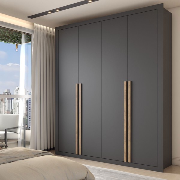 Guarda-Roupa Solteiro Severo 4 Portas 3 Gavetas Preto - Panorama Móveis