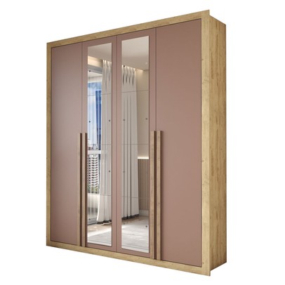 Guarda-Roupa Solteiro Severo 4 Portas 3 Gavetas com Espelho Capuccino/Terracota - Panorama Móveis