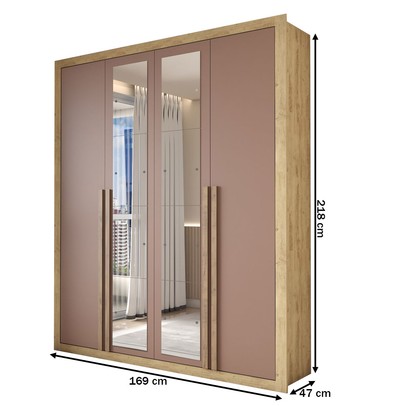 Guarda-Roupa Solteiro Severo 4 Portas 3 Gavetas com Espelho Capuccino/Terracota - Panorama Móveis