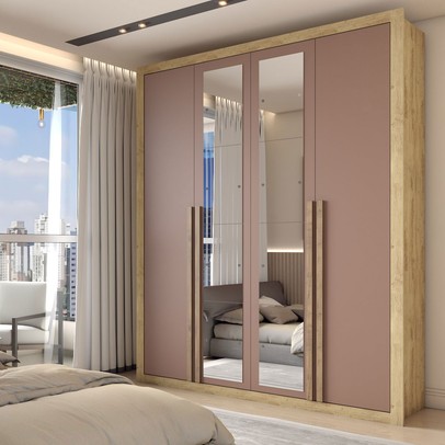 Guarda-Roupa Solteiro Severo 4 Portas 3 Gavetas com Espelho Capuccino/Terracota - Panorama Móveis