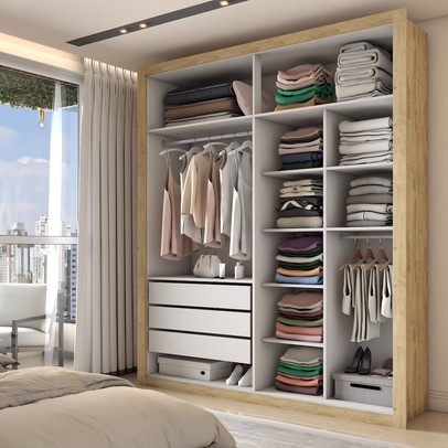 Guarda-Roupa Solteiro Severo 4 Portas 3 Gavetas com Espelho Capuccino/Terracota - Panorama Móveis