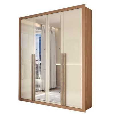 Guarda-Roupa Solteiro Severo 4 Portas 3 Gavetas com Espelho Cinamomo/Off White - Panorama Móveis