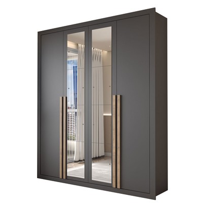 Guarda-Roupa Solteiro Severo 4 Portas 3 Gavetas com Espelho Preto - Panorama Móveis