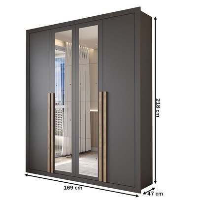 Guarda-Roupa Solteiro Severo 4 Portas 3 Gavetas com Espelho Preto - Panorama Móveis