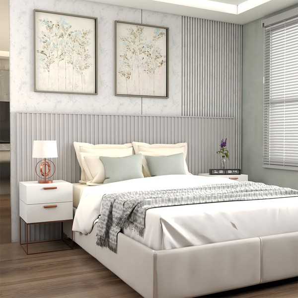 Cabeceira Casal Premium Ripado Off White  - Panorama Móveis