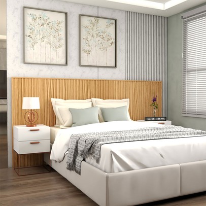 Cabeceira Casal Premium Ripado Carvalho - Panorama Móveis