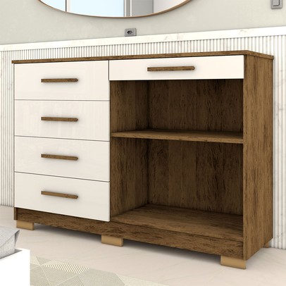 Cômoda Tailândia 2 Portas 5 Gavetas Imbuia/Champanhe - Panorama Móveis