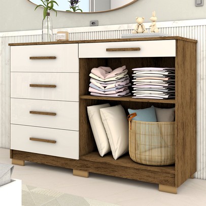 Cômoda Tailândia 2 Portas 5 Gavetas Imbuia/Champanhe - Panorama Móveis