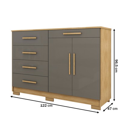 Cômoda Tailândia 2 Portas 5 Gavetas Nature/Alasca - Panorama Móveis