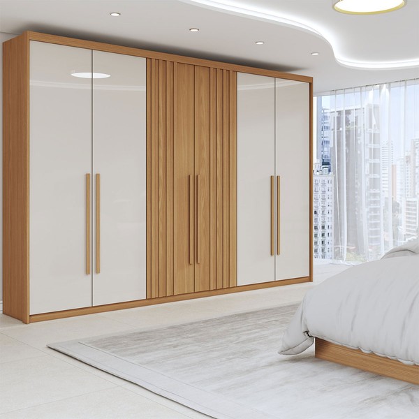 Guarda-Roupa Casal Everest 6 Portas 4 Gavetas Flex Nature/Off White - Panorama Móveis