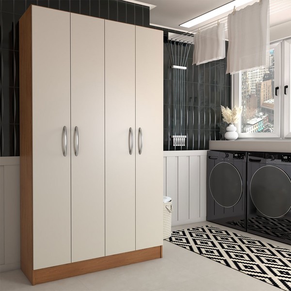 Armário Multiuso Armazém 4 Portas 8 Prateleiras Freijó/Off White - Panorama Móveis