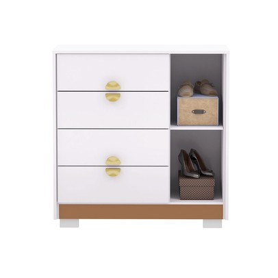 Cômoda Sapateira Santos 1 Porta 4 Gavetas Branco/Camarim - Pnr Móveis