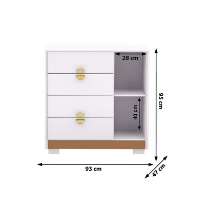 Cômoda Sapateira Santos 1 Porta 4 Gavetas Branco/Camarim - Pnr Móveis