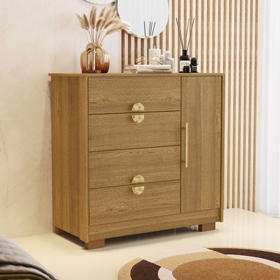 Cômoda Sapateira Santos 1 Porta 4 Gavetas Nature - Pnr Móveis