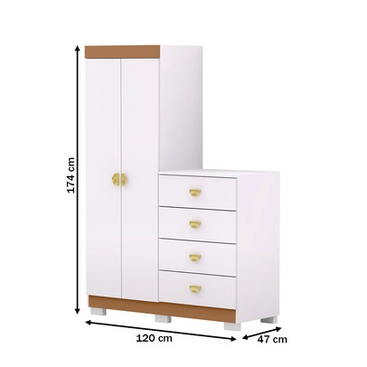 Cômoda Roupeiro Taywan 2 Portas 4 Gavetas Branco/Camarim - Pnr Móveis