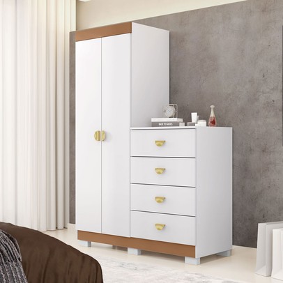Cômoda Roupeiro Taywan 2 Portas 4 Gavetas Branco/Camarim - Pnr Móveis