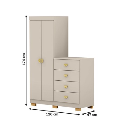 Cômoda Roupeiro Taywan 2 Portas 4 Gavetas Fendi - Pnr Móveis