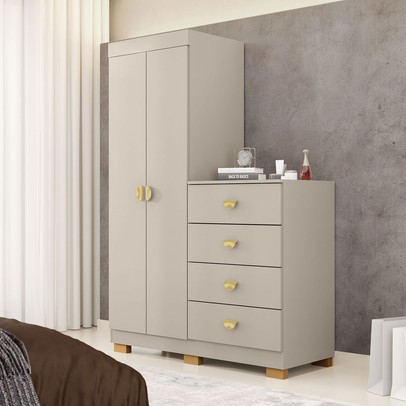 Cômoda Roupeiro Taywan 2 Portas 4 Gavetas Fendi - Pnr Móveis