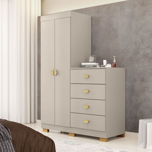 Cômoda Roupeiro Taywan 2 Portas 4 Gavetas Fendi - Pnr Móveis