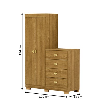 Cômoda Roupeiro Taywan 2 Portas 4 Gavetas Nature - Pnr Móveis