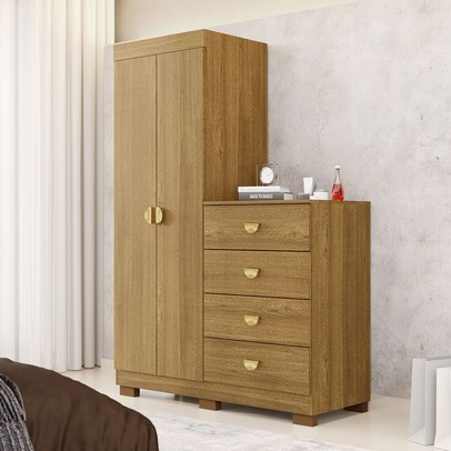 Cômoda Roupeiro Taywan 2 Portas 4 Gavetas Nature - Pnr Móveis
