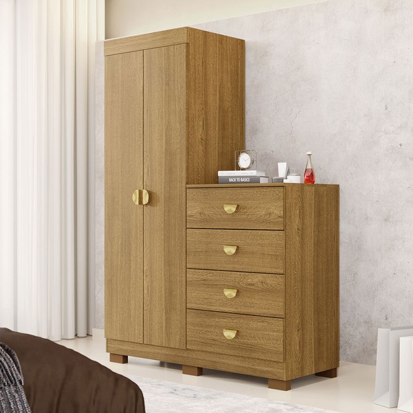 Cômoda Roupeiro Taywan 2 Portas 4 Gavetas Nature - Pnr Móveis