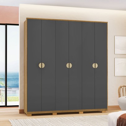 Guarda-Roupa Igaratá 6 Portas 4 Gavetas 100% Mdf Nature/Alasca - Pnr Móveis