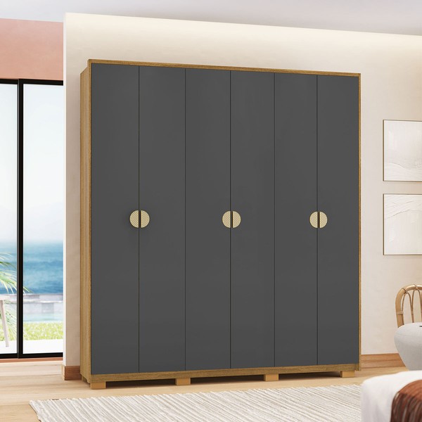 Guarda-Roupa Igaratá 6 Portas 4 Gavetas Nature/Alasca - Pnr Móveis