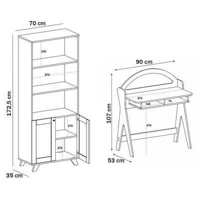 Escritório Completo Mali 2 Portas 6 Prateleiras Carvalho/Menta - Pnr Móveis