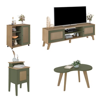 Sala de Estar Completa para TV Até 75 Polegadas Charlotte 4 Portas Carvalho/Menta - Pnr Móveis