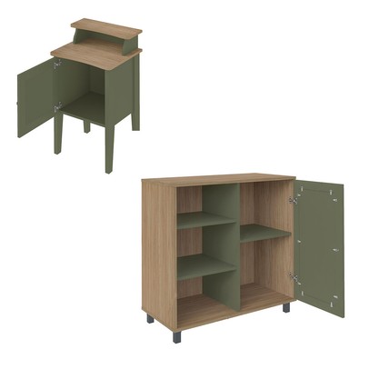 Sala de Estar Completa para TV Até 75 Polegadas Charlotte 4 Portas Carvalho/Menta - Pnr Móveis