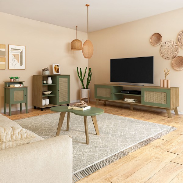 Sala de Estar Completa para TV Até 75 Polegadas Charlotte 4 Portas Carvalho/Menta - Pnr Móveis