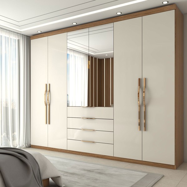 Guarda-Roupa Casal 6 Portas Aquiles Cinamomo/Off White - Panorama Móveis