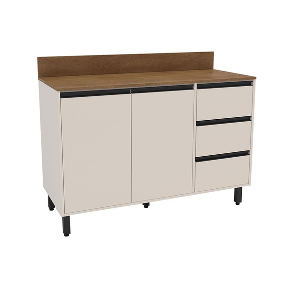 Balcão de Cozinha 120 Cm Koya 2 Portas 3 Gavetas Creme - Politorno